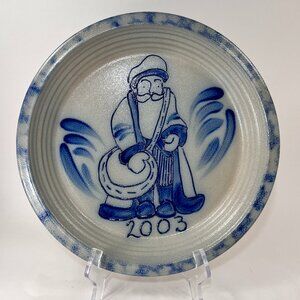 Vtg Eldreth Stoneware Pottery Christmas Santa Clause Pie Plate Blue Salt Glazed